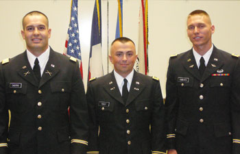 ROTC commissionees Justin Castro, Addison Poust and Travis Roberts