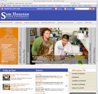 redesigned SHSU Web page grab