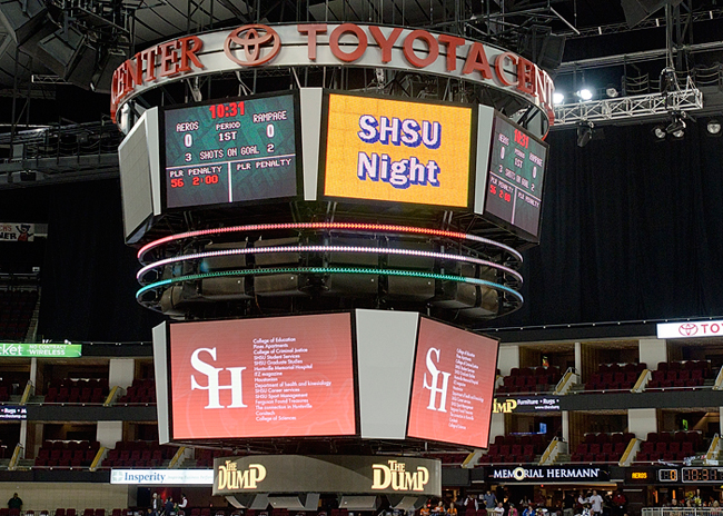 Toyota Center sign displaying SHSU Night