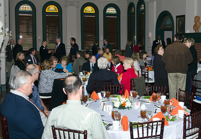 luncheon participants in the Peabody Library