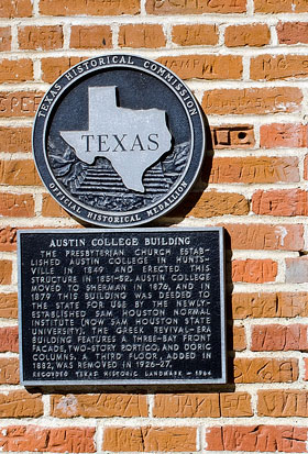 plaque on exterior of Austin Hall