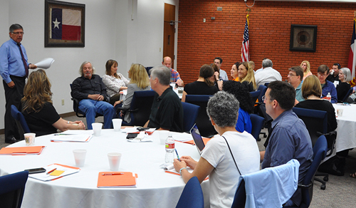 Dean Webb talking to a group of CJ representatives