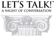 logo with an image of a Roman column; Let's Talk! A Night of Conversation