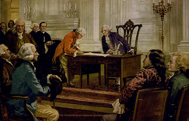 painting of men signing the Constitution