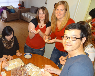 Students making dumplings