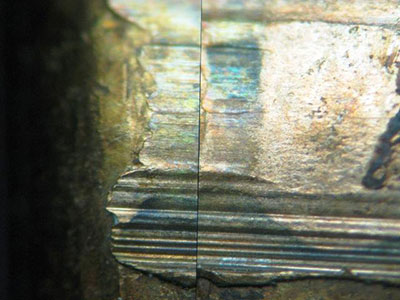 close up of two images showing matching bullet striations