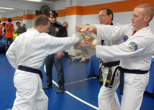 students participating in karate lessons