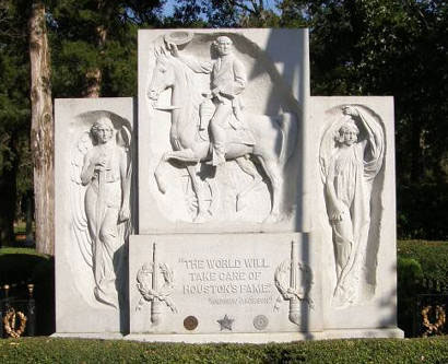 headstone and sculptures at Sam Houston's grave