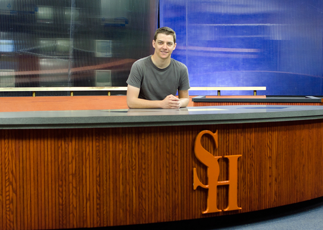 McLuaghlin at the SHSU news desk