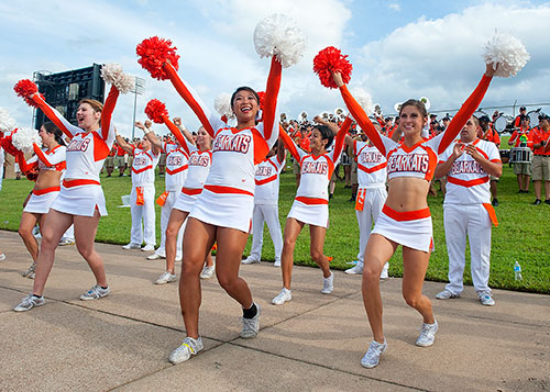 Ferris cheering at a tailgate