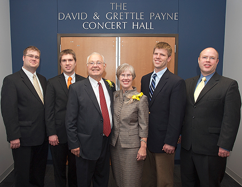 Payne Family in front of The David and Grettle Payne Concert Hall