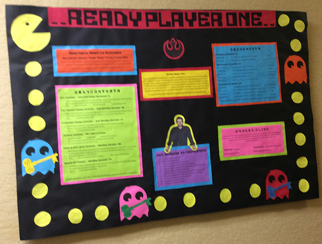 poster with picture of Ernest Cline, PacMan images and informational paragraphs