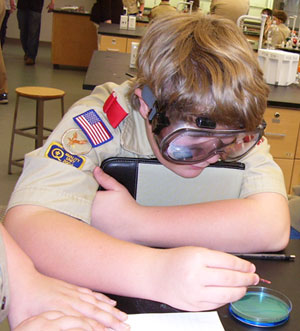 Boy Scout doing chemistry 