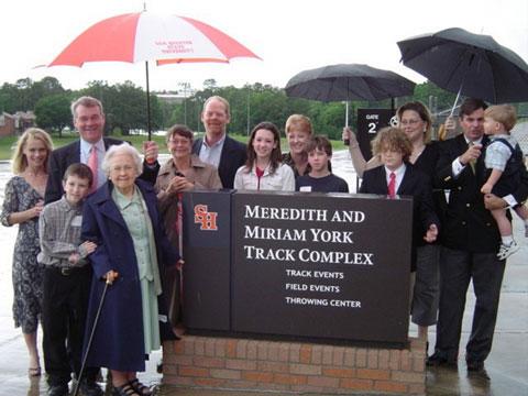 York family in front of monument