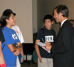 Tuchman meeting a student